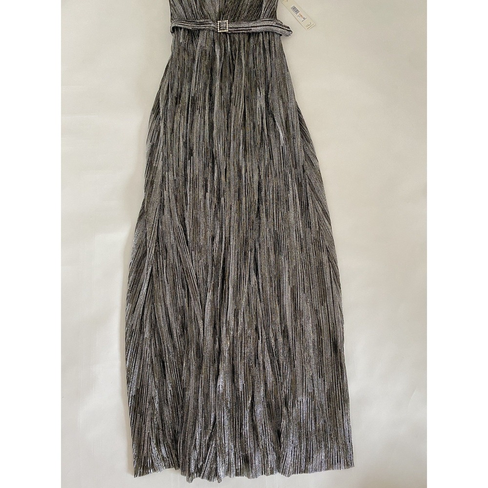 Eliza‎ J Gold Silver Metallic Gown Dress 2 Belted Sleeveless Event Gala Formal - Picture 5 of 13